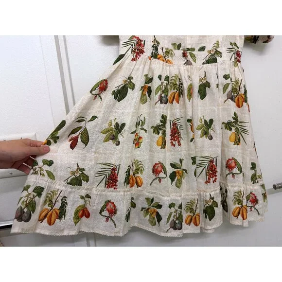 Agua Bendita Pomelo Frutas Mini Dress Linen White Fruit Floral Print XL - Picture 10 of 16